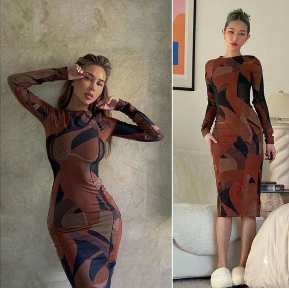 HOUSE OF CB CASSIDY Brown Print MIDI Dress - Picture 3 of 9